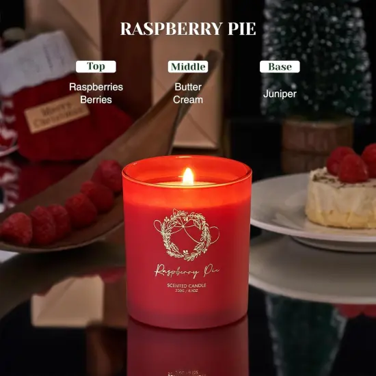 Christmas Holiday Candle - Raspberry Pie Scent, 8.1oz Soy Wax, Ideal Winter Home Decor Gift for Women and Men {2}