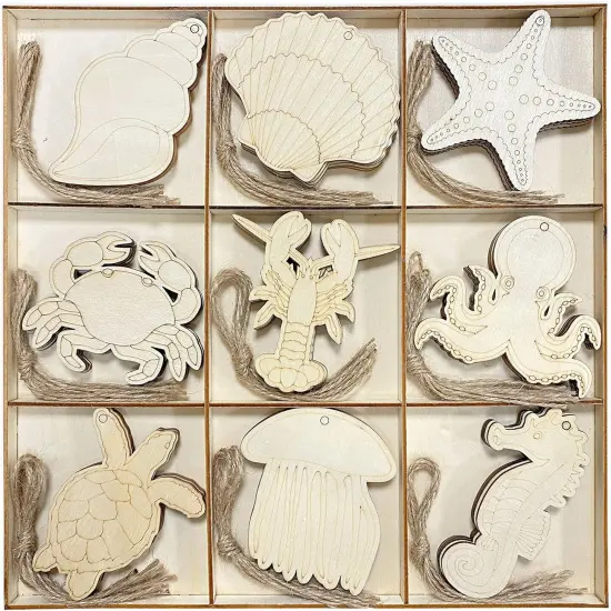 Pack Unfinished Wooden Ocean Sea Animals Cutouts for DIY Crafts 3.5 Inch 5 Peices Each {1}