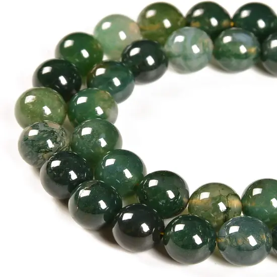 60pcs 6mm Natural Green Moss Agate Gemstone Round Spacer Loose Stone Beads for Jewelry Making 15.5" 1 Strand (Green Moss Agate, 6mm 60Beads) {1}