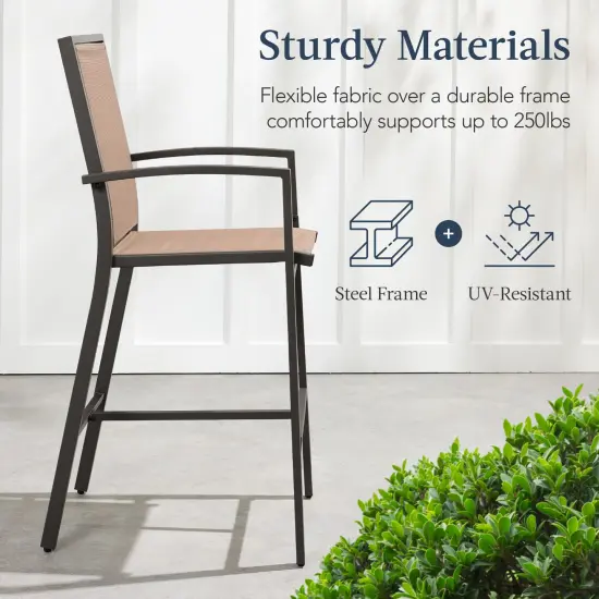 Best Choice Products Outdoor Barstools Set of 2, Bar Height Patio Chairs w/ All-Weather Mesh Brown/Light Brown {5}