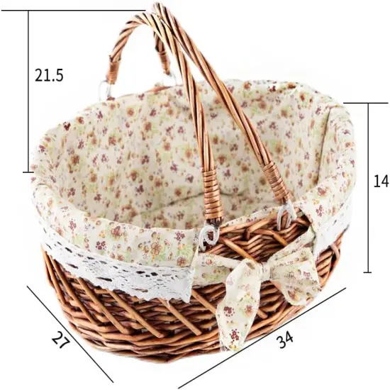 Picnic Basket with Handles & Liner Oval Empty Gift Basket Willow Woven Easter Eggs & Candy Storage Basket {3}