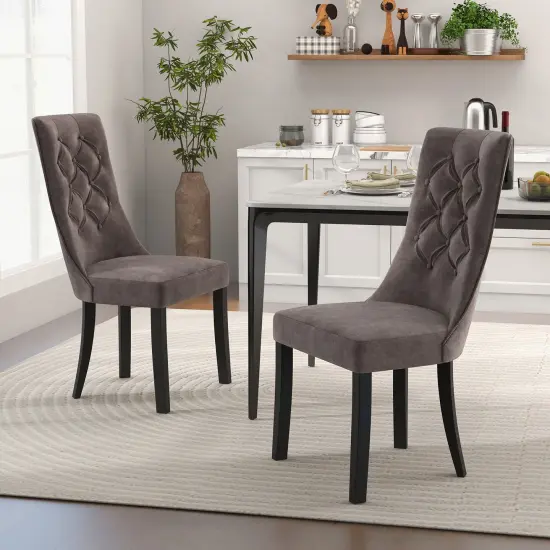 Tufted Dining Chairs Set of 2 with High Backrest and Padded Seat {2}