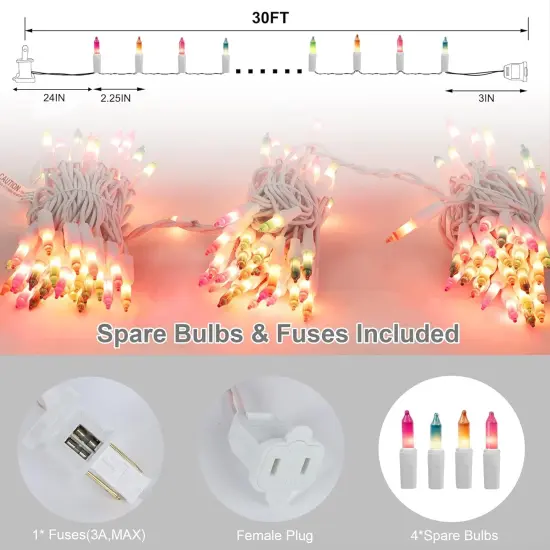 3 Sets Easter String Lights, 150 Count 30 FT Each White Wire Mini Pastel Fairy Lights, 120V UL Certified Connectable Xmas Lights for Garden Patio Holiday Party Outdoor Decoration, Multicolor {3}