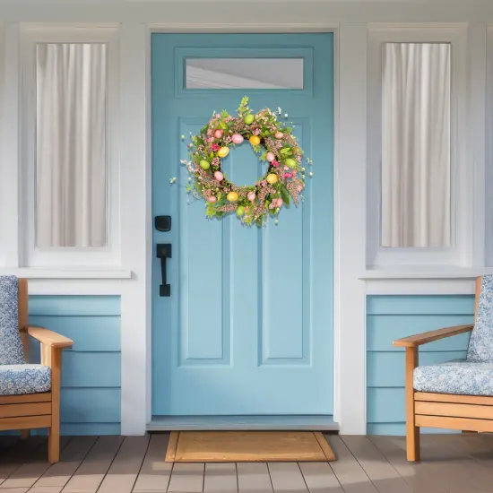 Northlight Glittered Eggs, Hibiscus and Berries Artificial Easter Twig Wreath - 20" - Pink and Green {4}