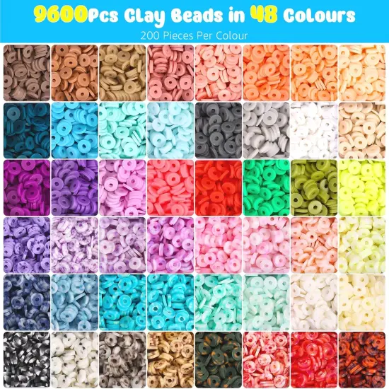 10525Pcs Clay Beads Bracelet Making Kit, Friendship Bracelet Kit Flat Polymer Clay Beads for Jewelry Making, 48Colors Bead Set 925Pcs Charms Kit with Letter Beads for Girls DIY Craft Gift {5}
