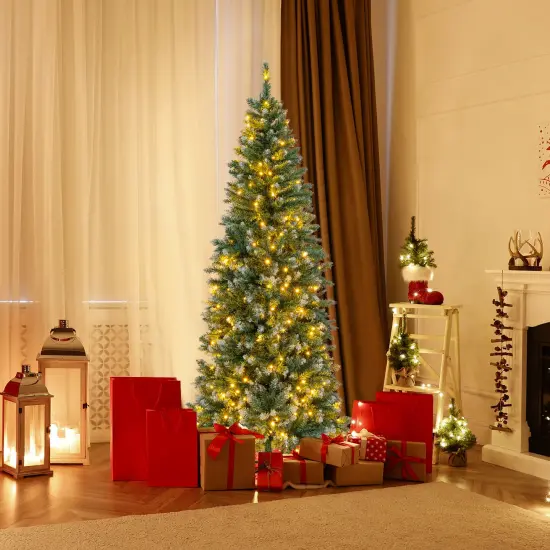 6 Feet Pre-Lit Artificial Christmas Tree with 618 Snowy Branch Tips {2}