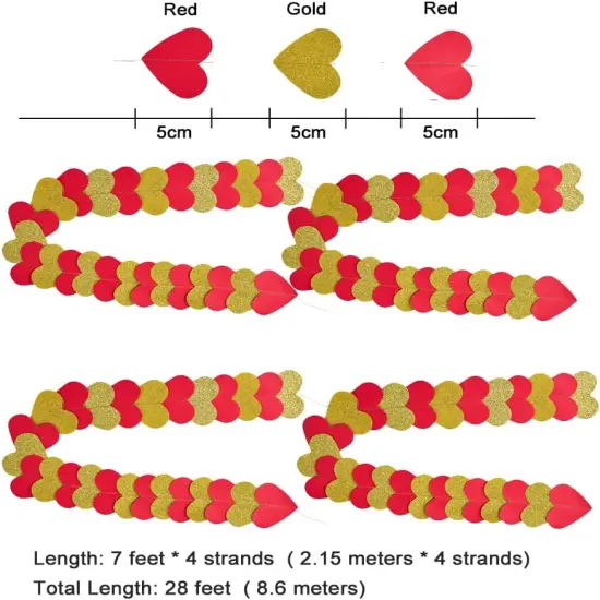 Gold Red Heart Paper Garland Love Heart Party Decorations {3}