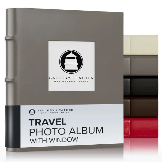 Gallery Leather Travel Photo Album with Window, Holds 4x6 Photos, 3 Ring Binder, 50 Pages for 50 Photos, Fillable, Handcrafted – 6.5” x 5.5” Freeport slate {1}