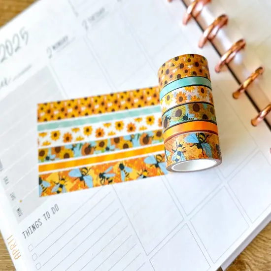Bees Beehive Sunflowers Yellow Spring Summer Washi Tape Set June 2025 - W133 {2}