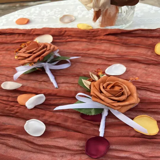 Burnt Orange Boutonniere for Men Wedding Set of 2,Groom and Best Man Boutonniere Aificial Flowers,Fall Vintage {5}