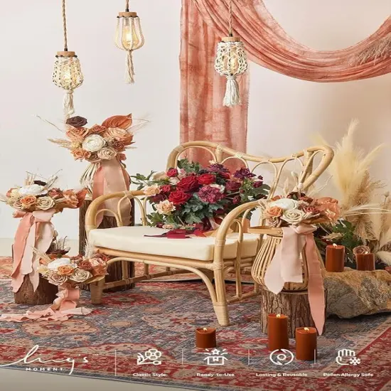 16pcs Artificial Flower Bouquet - Ivory & Cream & French Orange & Burnt Orange (3.5") {4}