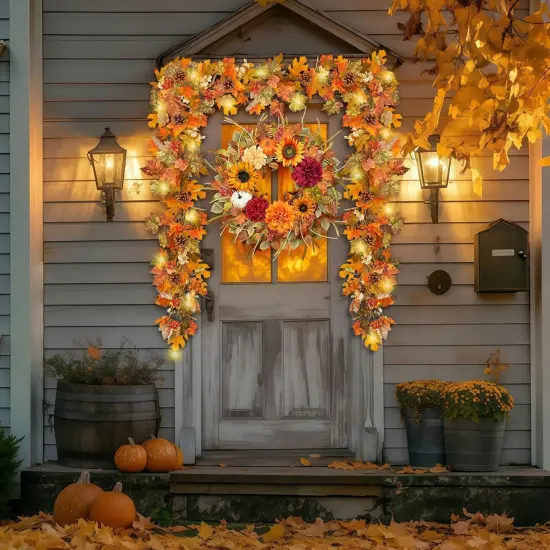 6ft Fall Garland with Lights and Fall Banner {5}