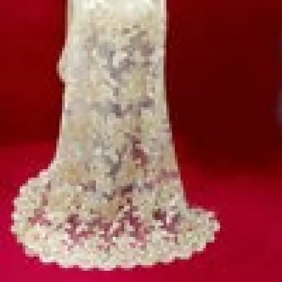 1 Yard Beaded & Corded Embroidered Bridal Lace Fabric, 100% Polyester Net Mesh, 52"-54" Wide Ivory {2}