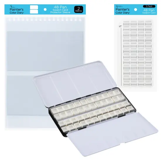 New York Central Watercolor Palette - 48 Empty Half Pan Boxes and Palette with 5 Watercolor Swatch Cards and 2 Swatch Card Sleeves {1}