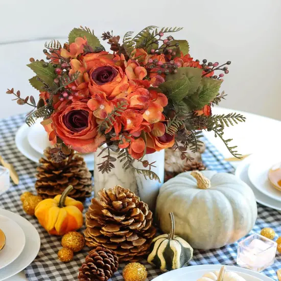 Vintage Rose Hydrangea Artificial Flowers Fake Flower Bouquet Silk Flower {4}