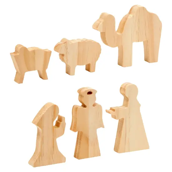Unfinished Wooden Nativity Scene Set, DIY Christmas Decoration Crafts (11 Pieces) Brown {7}