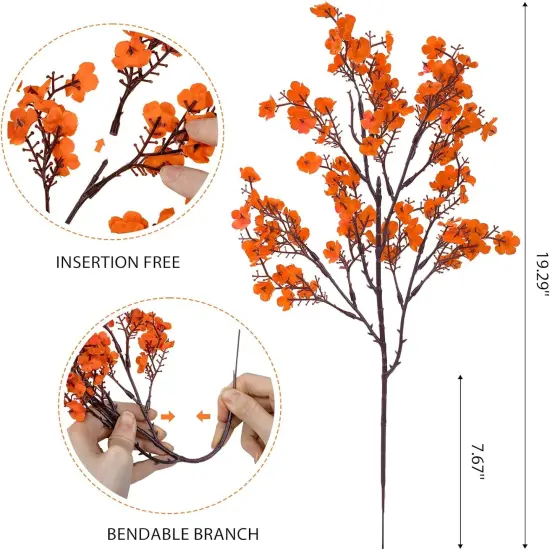 8 Bundles Artificial Babys Breath Flowers Bulk (Orange) {2}