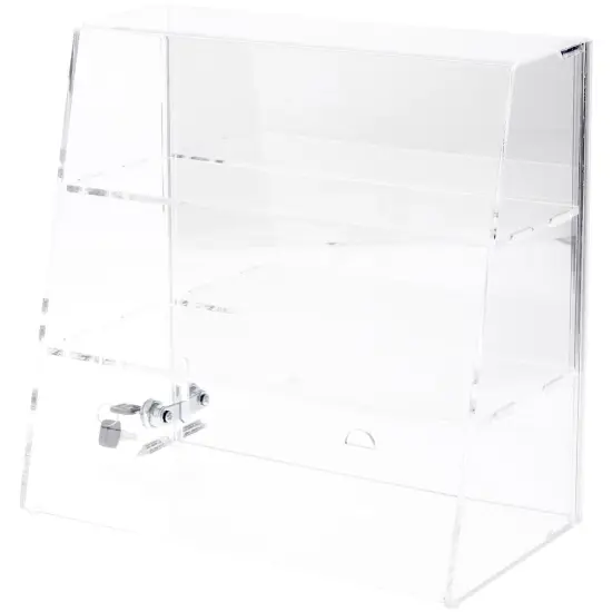 Plymor Clear Acrylic Locking Display Case with Slanted Front and Sliding Back, 2 Flat Shelves (Mirrored) {1}