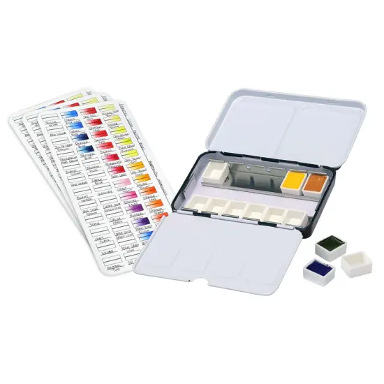 New York Central Watercolor Palette - 12 Empty Half Pans Boxes and Palette with 10 Watercolor Swatch Cards {3}