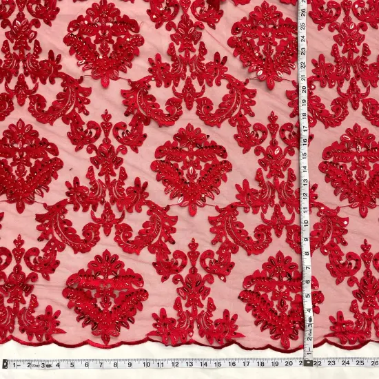 1 Yard Elegant Beaded Lace Fabric Embroidered on 100% Polyester Net Mesh for Special Occasions 56" Width Dusty Rose {5}