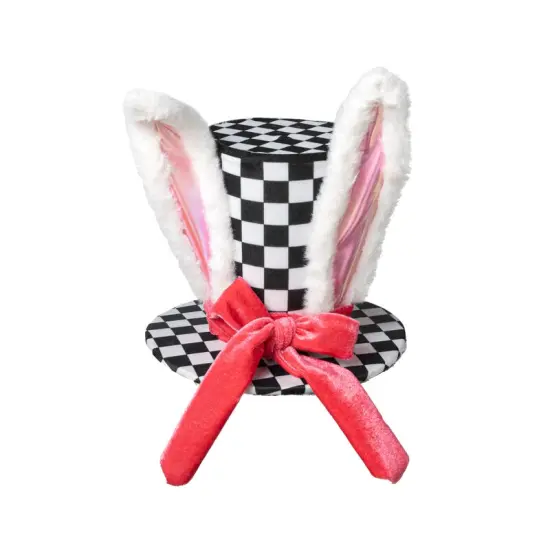 7.75" Bunny Ear Hat & Velvet-Black & White Check {1}