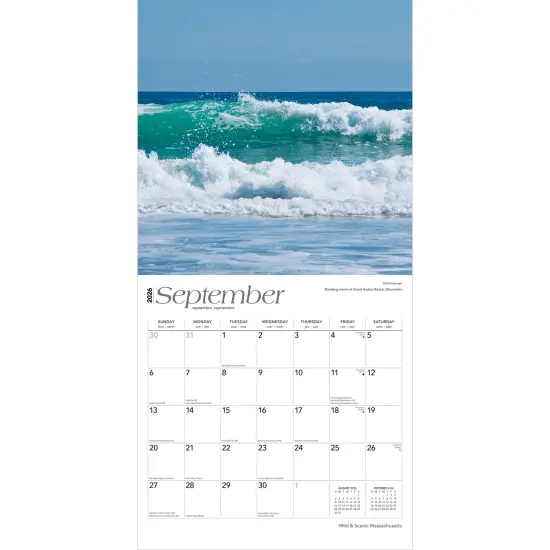 Massachusetts Wild & Scenic | 2026 12 x 24 Inch (Hanging) Monthly Square Wall Calendar | Plastic-Free {4}