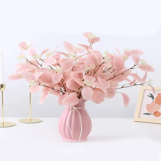 6pcs Artificial Eucalyptus Stems Pink Fake Eucalyptus Leaves Tall Eucalyptus Branches Floral Decorations for Boho Home Decor Flowers Arrangement {1}