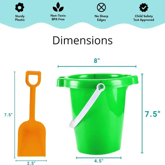 4E's Novelty 2 Pack Beach Buckets with Shovels &ndash; 7.5" Sand Buckets & Shovels for Sand & Outdoor Play {2}