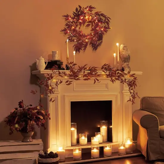 Artificial Hanging Willow Vine Twigs Whit Light 2Pcs 5.7Ft Fake Fall Garland Faux Silk Willow Leaves Ivy Indoor Outdoor {4}