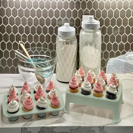 Cupcake Carrier, Green Cupcake Holder Carries 24 Standard-Size Cupcakes, Muffin Traveler Two Tier Stand Reusable Cupcake Box {2}