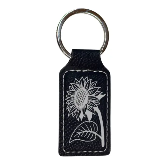 Keychain - Rectangle - Sunflower - Leather Rawhide/Black {3}