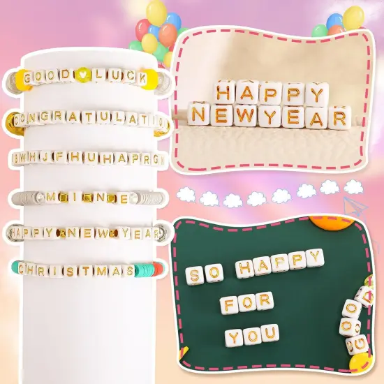 1400pcs Square Acrylic Gold Alphabet Beads A-Z Cube Letters Beads for Bracelets Necklaces Phone Lanyard Making with 1 Roll Crystal String Cord for Jewelry Making(6 m {5}