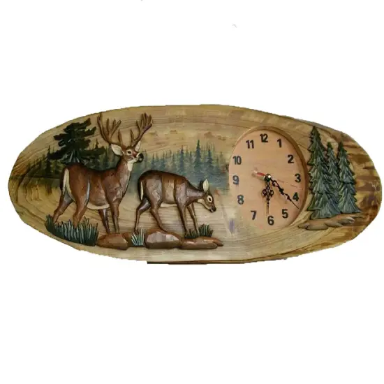 Deer Family Hand Crafted Intarsia Wood Art Wall Clock 13 X 32 X 3 Inches {1}