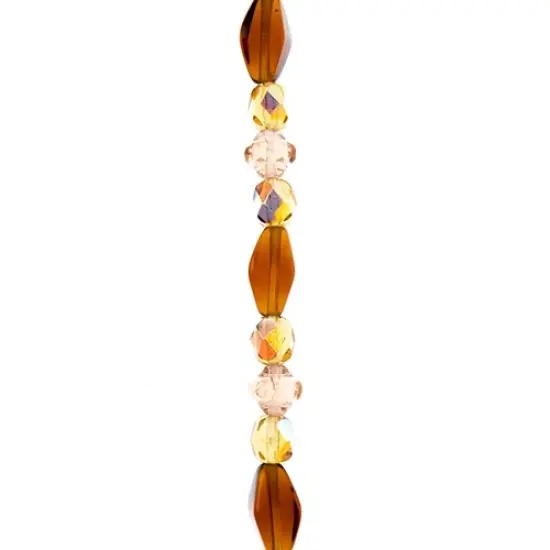 John Bead 7" Assorted Shape Czech Glass Bead Strand Amber Honey {1}