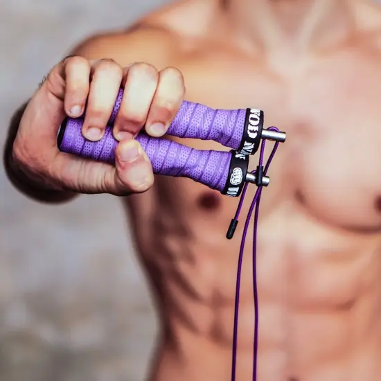 WOD Nation Attack Speed Jump Rope : Adjustable Jumping Ropes : Unique Two Cable Skipping Workout System : One Thick and One Light 11 Foot Cable : Perfect for Double Unders : Men and Women Purple {4}