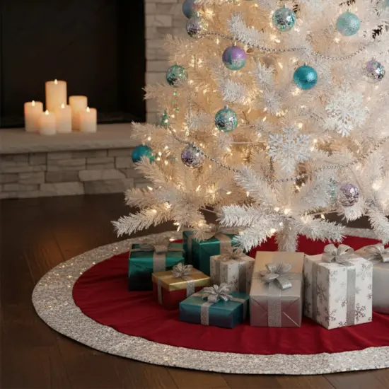 Northlight Velvet Sequined Christmas Tree Skirt - 48" - Red and Silver {4}