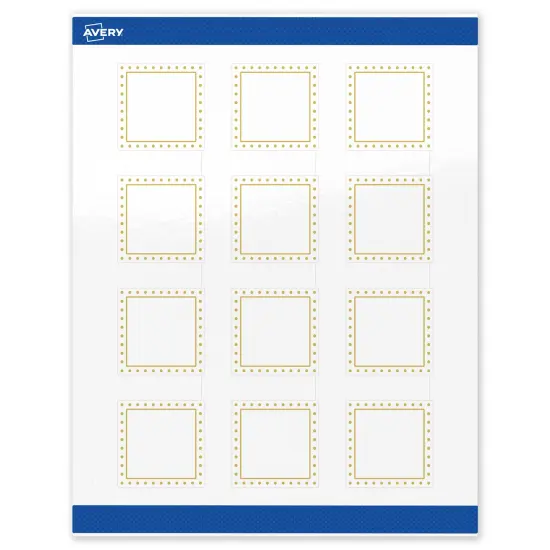 Avery Printable Square Labels, Gold Border with Gold Dots, 2" x 2", Glossy White Square Labels, Permanent, Laser/Inkjet, 120ct, Great for Product Labels {1}