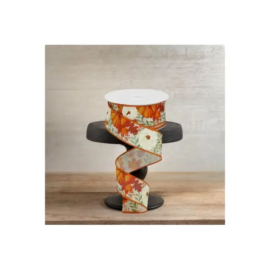 1.5" Pumpkin Foliage Ribbon: Cream (10 Yards) {2}