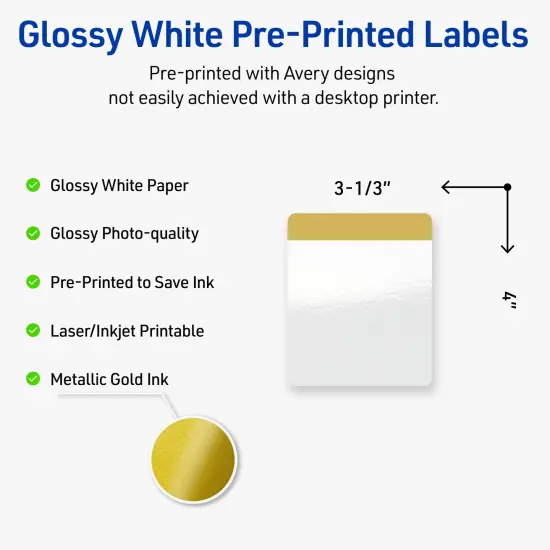 Avery Printable Rectangle Labels, Gold-Dipped Edge, 4" x 3-1/3", Glossy White Rectangle Labels, Permanent, Laser/Inkjet, 40ct, Great for Product Labels {2}