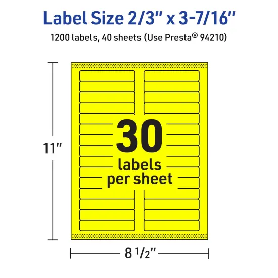 Avery Neon Yellow Paper Labels, 2/3" x 3-7/16" Rectangle {5}