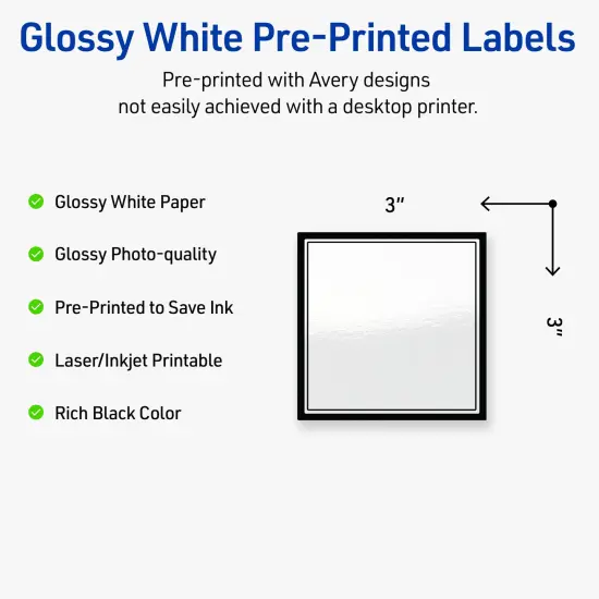 Avery Printable Square Labels, Double Black Border, 3" x 3", Glossy White Square Labels, Permanent, Laser/Inkjet, 60ct, Great for Product Labels {2}