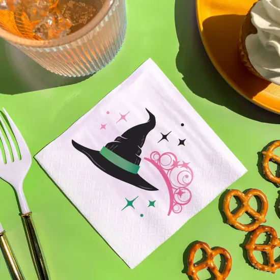 Big Dot of Happiness Witch Party Napkins, Good Pink and Green Birthday or Witch Halloween Decor, White 3-Ply Paper Beverage Napkins - 24 Count {4}