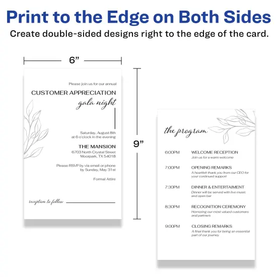 Avery Printable Matte White Cards with Sure Feed, 6" x 9" Rectangle {6}