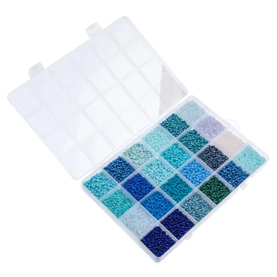 John Bead 12500pcs Assorted 24 Colors Glass Seed Beads 8/0 Jewelry Making Bead Box Blue Palette {3}