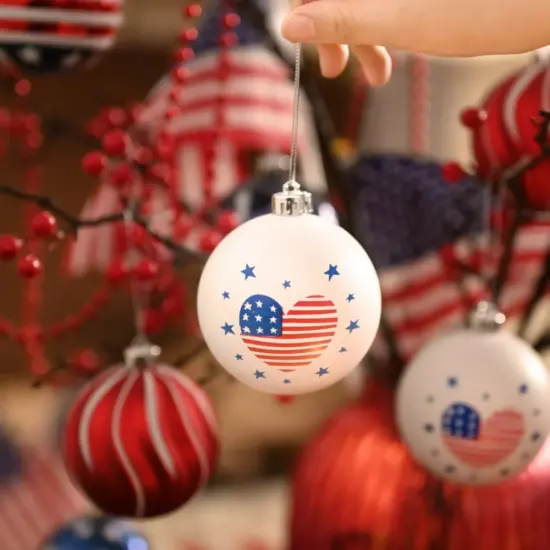 Independence Day Bauble Ornaments, 16 Piece Patriotic Tree Decor {5}
