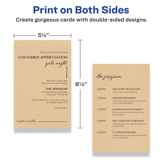 Avery 5-1/2" x 8-1/2" Rectangle, Kraft Brown Invitation Cards {6}