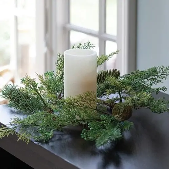 Mossy Glen Pine & Cedar Candle Ring 6.5" {2}