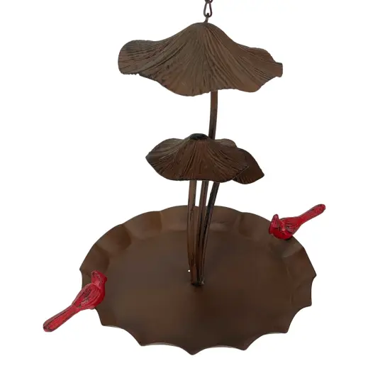 Rustic Brown Triple Mushroom Bird Feeder &ndash; Pie Plate Tray, Farmhouse Decor {3}