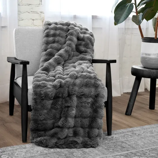 Ultra Fine Faux Fur Throw Blanket Lava Smoke 50X70 Inches {1}