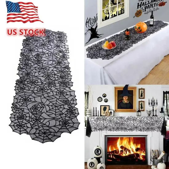 Halloween Lace Table Runner Spider Web Tablecloths Home Decor Fireplace Cover {4}